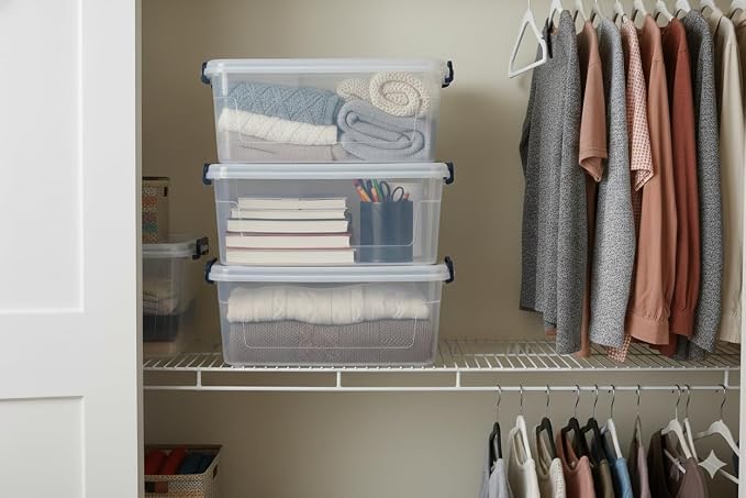 Tribello Clear Storage Bins with Lids, 6-Pack Stackable Plastic Storage Containers for Home Organization – Totes for Closet and Underbed Storage, 21 Quarts
