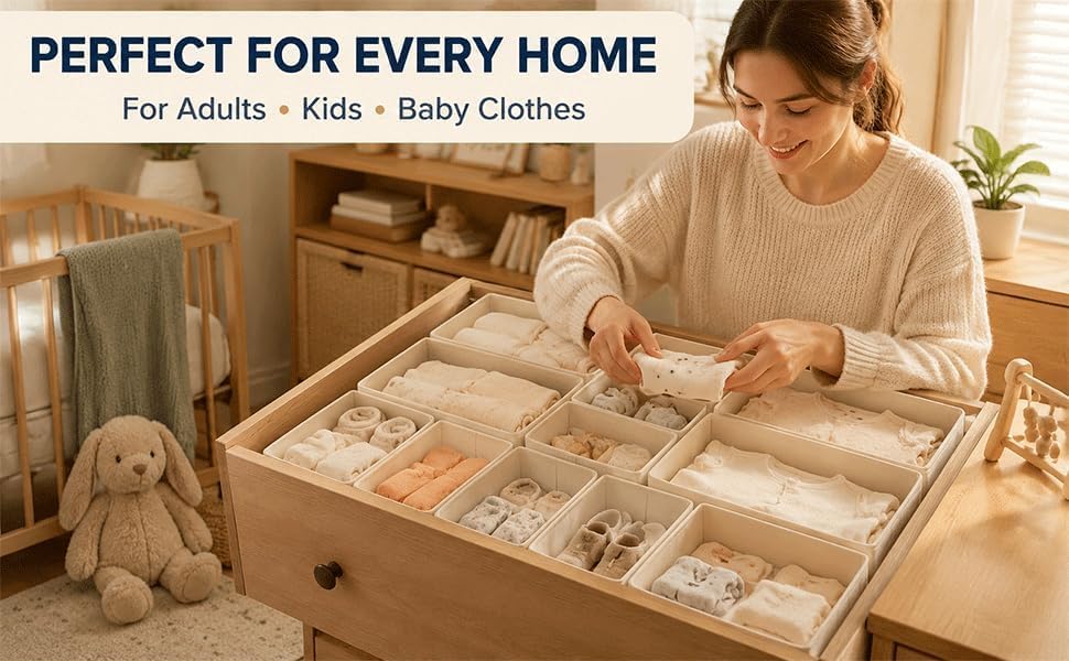 Drawer Organizer Set of 12 for Dresser Drawers, Foldable Drawer Organizers for Underwear, Socks, Bras, Panties, Baby Clo
