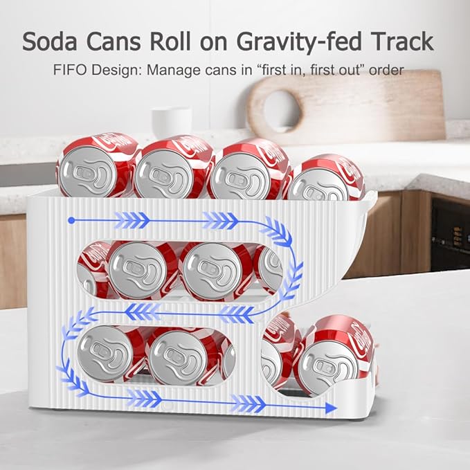 Sotfamily FIFO Soda Can Organizer for Pantry or Fridge, Holds 48 Cans | 4-Pack Automatic Rolling Drink Organizer for Fridge, Space-Saving Pop Can Dispenser/Holder/Storage/Container for Refrigerator