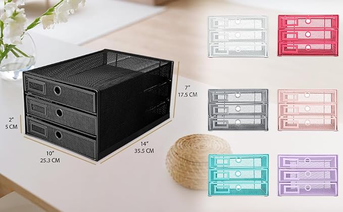 Exerz Paper Sorter 3 Drawer Wire Mesh A4 / Desk Multifunctional Desk Organiser/Multi-Layer Letter Tray - for Documents, Magazines, Notebooks and Letter