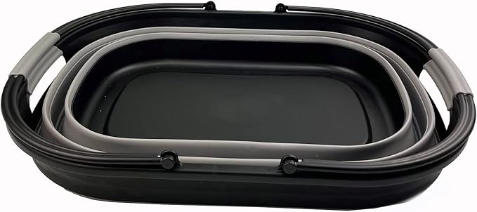 SAMMART 38L (10 Gallons) Collapsible Plastic Laundry Basket - Foldable Storage Container/Organizer - Portable Washing Tub - Space Saving Laundry Hamper (Black/Alloy Grey)