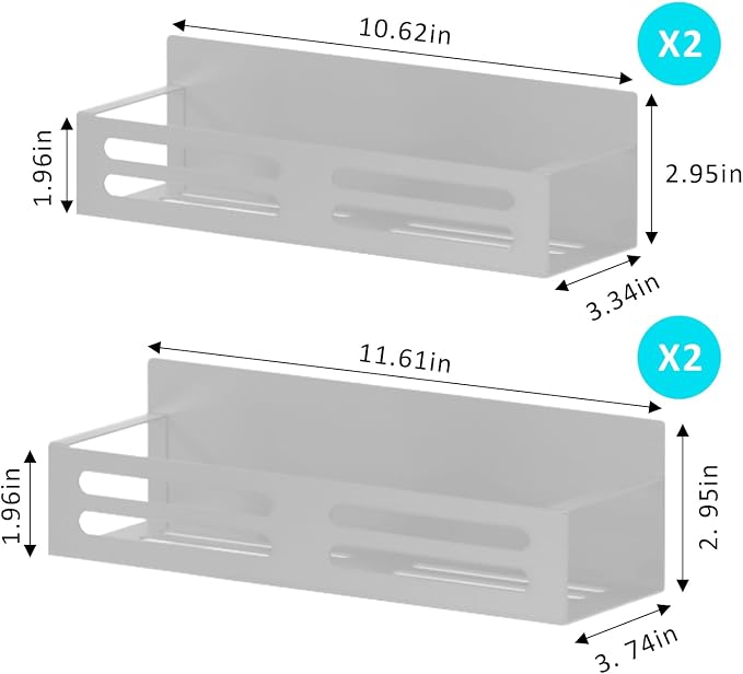Magnetic Spice Rack for Refrigerator, Metal Spice Rack Organizer, Magnetic Shelf for Fridge 4Pack Grey