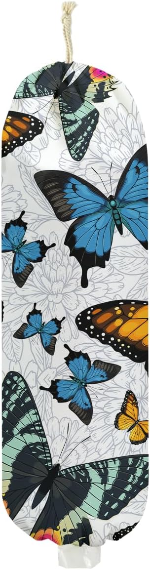 Butterfly Plastic Bag Holder, Butterfly Gifts for Women Mom Wife | Flower Wall Mount Plastic Bag Holders for Grocery Bags, Washable Grocery Bags Storage Dispenser for Home Kitchen Pantry Decor