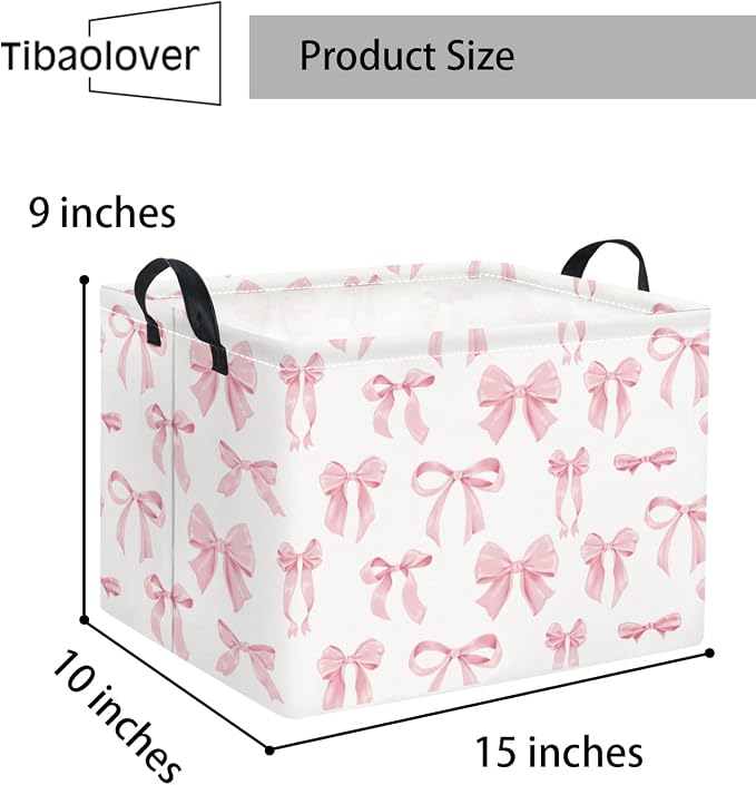 Rectangular Baby Kids Storage Basket for Home Kitchen Girls Cute Toy Storage Bin Organizer Shelf Book Room Decor(Silk Bowknot)