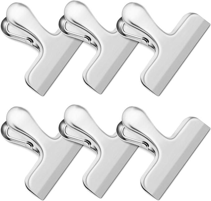 ANZNKU 6 Pack Chip Clips Bag Clips for Food Snack Kitchen Storage(Silver) | Heavy Duty, Stainless Steel, Air Tight Seal, Durable Metal Clamps for Refrigerator Home Office, Use for Bread Coffee Paper