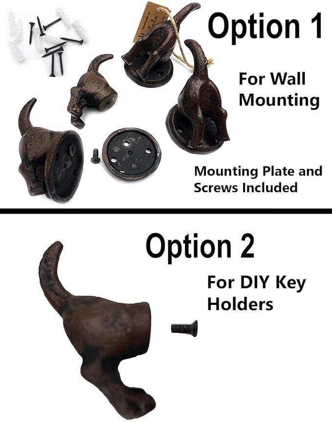 Lulu Decor, 100% Cast Iron Dog Tail Heavy Duty Hooks, Key Holder, Coat Decorative Hooks for Dog Lovers - Wall Mount Leash Holder for Wall Storage - Stylish (8 pcs)