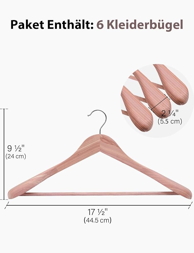 StorageWorks Red Cedar Wood Hangers 6 Pack, Extra Wide Shoulder Wooden Hanger for for Suits, Coats, Jackets, Pants