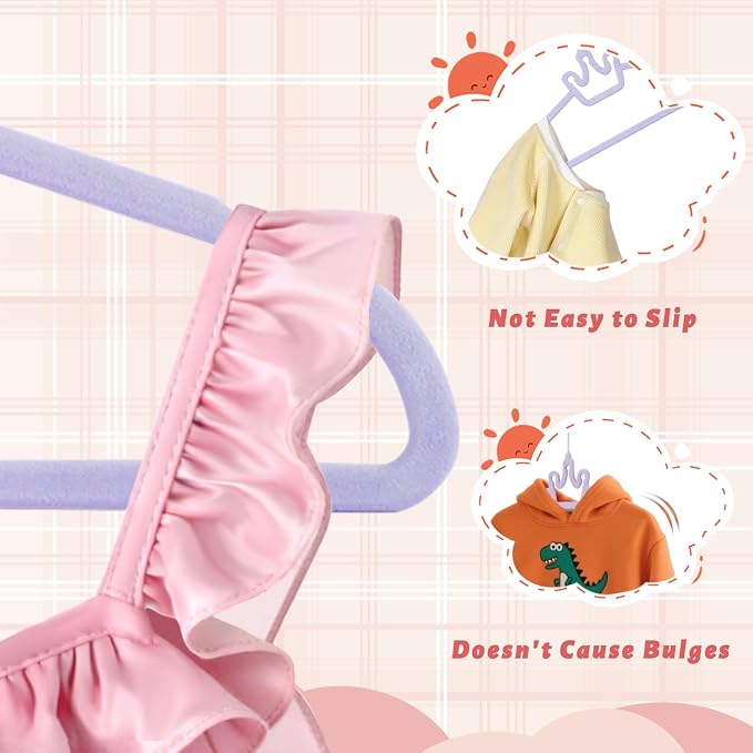 ManGotree Baby Velvet Hangers, Non-Slip Felt Kids Clothes Hanger, 12.6" Cute Crown Hanger for Closet, Space Saving Toddler Hangers for Children's Clothes (20 Pack, Purple)