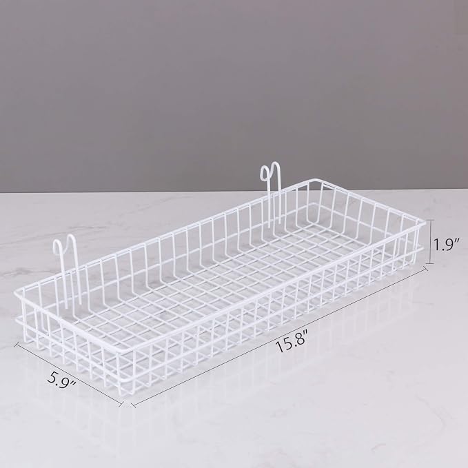 Kaforise Hanging Basket for Wire Wall Grid Panel, Multi-function Wall Storage and Display Basket, Large Size, White