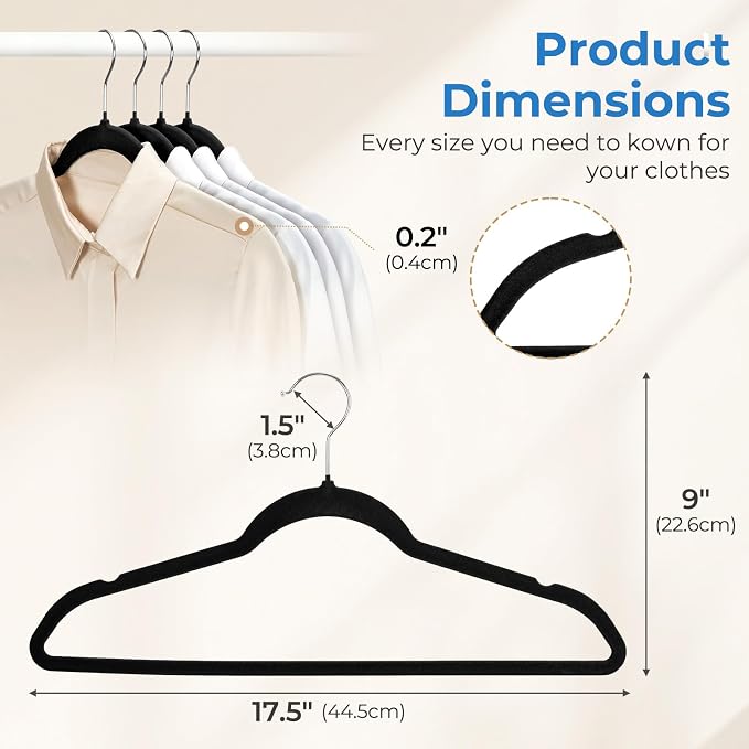 Smartor Black Velvet Hangers 120 Pack, Non-Slip Space-Saving Clothes Hanger | Premium Slim Felt Hanger for Closet Organizers and Storage, Heavy Duty Hanger with Shoulder Notches and 360° Hooks for Coats