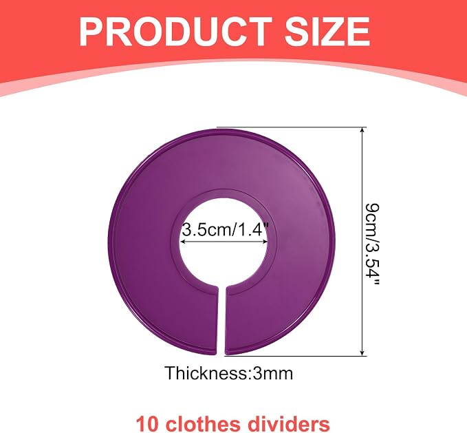 uxcell 10 Pcs Clothes Dividers,Round Closet Rack Dividers Clothing Rack Size Dividers Blank Labels Writable & Reusable for Hanging Clothes Sorting Size, Purple
