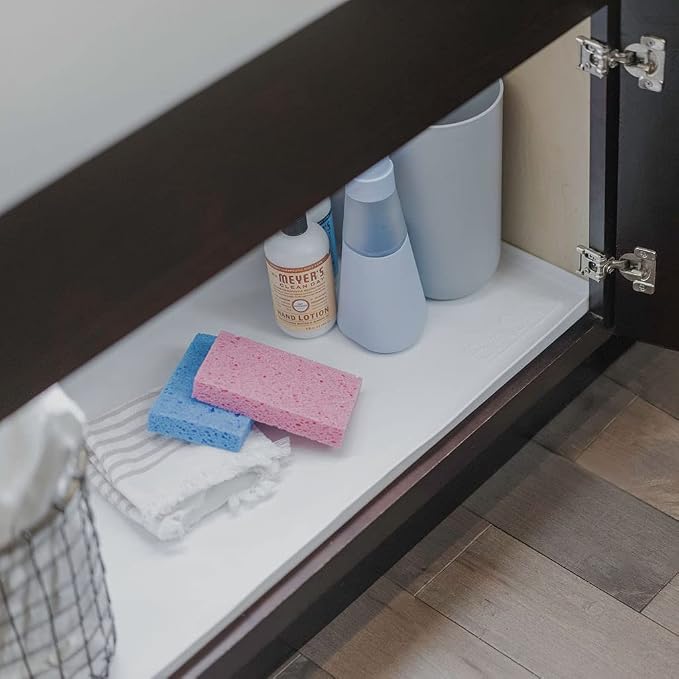 BASIN Under Sink Mats for Kitchen Waterproof - The Original Silicone Under Sink Liner Drip Tray - Designed in USA - Sink Cabinet Protector for Water Drips, Leaks, Spills - 28"x22" White