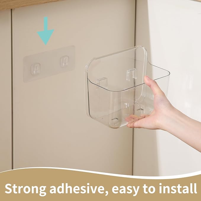 Kitchen Under Sink Cabinet Door Organizer, 4 Pack, Adhesive Clear Acrylic Wall Mount Shelf, Bathroom Makeup Storage Bins, Shower Caddy, Spice Rack, Drink Packet Sponge Dishwasher Pod Holder