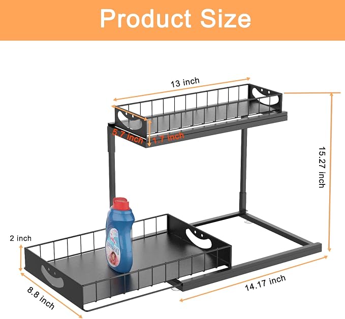 FILTA Under Sink Organizer, Metal Pull Out Cabinet Organizer, Under Sink Storage for Kitchen Bathroom Cabinet