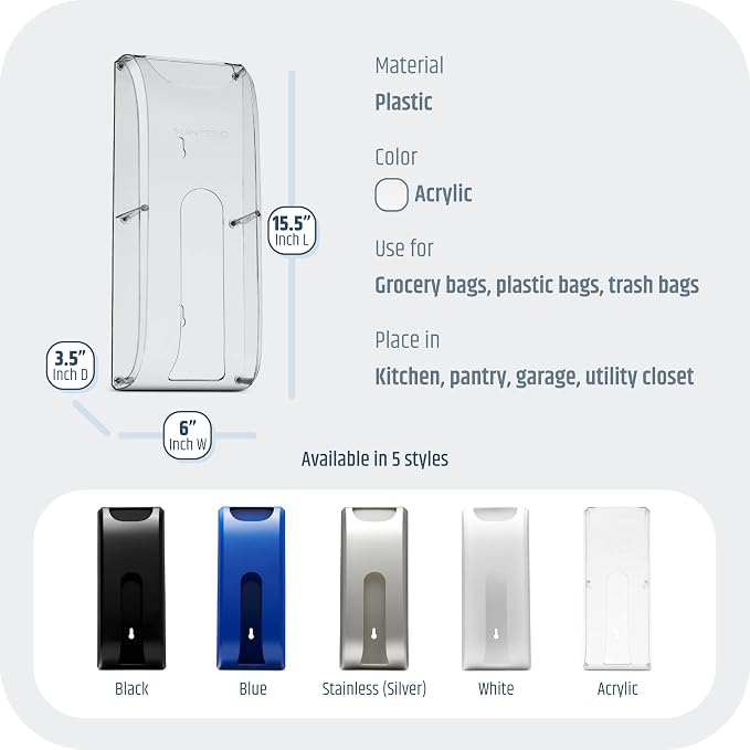 Manterio Wall Mount Plastic Bag Organizer | Durable Plastic Grocery Bag Saver | Smudge Proof, Fingerprint Resistant (Acrylic)