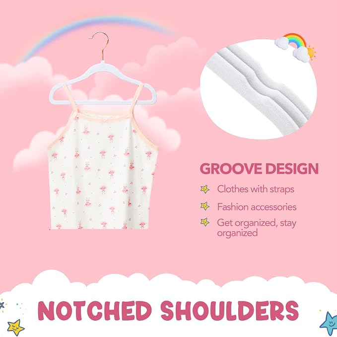 HOUSE DAY Velvet Baby Hangers for Closet, Kids Hangers Velvet 60 Pack, Non Slip Toddler Hanger 11.8 Inch, Durable Childrens Hanger for Newborn Baby Clothes- White