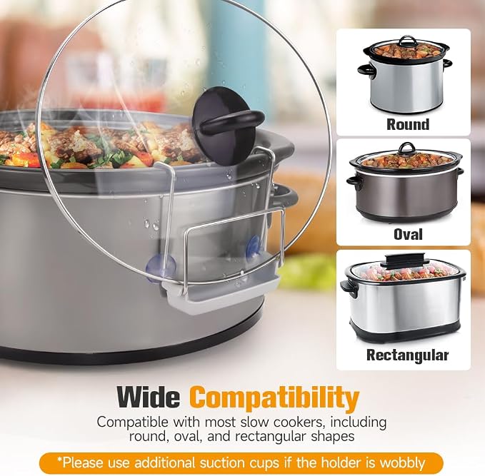 SOPHICO Crock Pot Lid Holder for Most Slow Cookers, Grey, 2 Pack | Mess-Free & Hands-Free Pot Lid Organizer while Cooking, Keeps Countertop No Mess, Stainless Steel Rack with Silicone Sink