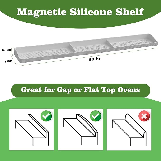 30 Inch Silicone Stove Top Shelf Magnetic for Kitchen, Strong Magnetic Heat Resistant Spice Rack Organizer for Over Stove Oven (White)