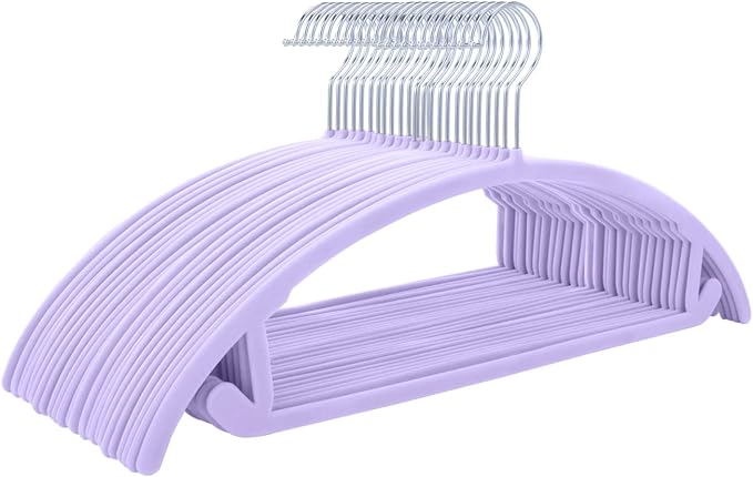 MIZGI Premium Velvet Hangers 50 Pack Heavyduty- Non Slip No Shoulder Bump Suit Hanger - Chrome Hooks,Space Saving Clothes Rounded Shape for Coat,Sweater,Jackets,Pants