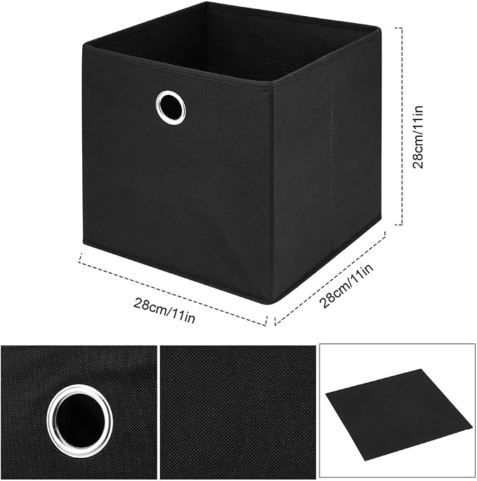 Fabric Cubes Storage Bins Black 11x11x11 In Cube Storage Boxes with Gromment Foldable Cloth Decorative Storage Cube Baskets Cubicle Cube Inserts Storage Drawer for Organizer Shelves ,QY-SC18-6