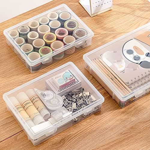 Kingrol 12 Pack Clear Plastic Storage Containers with Lids, 8 x 5 x 1.75 Inch Empty Hinged Boxes, Stackable Organizer Bo
