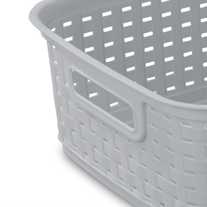 Sterilite Short Plastic Weave Storage Basket, Bin Organization for Countertops, Tabletops and Shelves for Crafts, Jewelry, Gray, 12-Pack