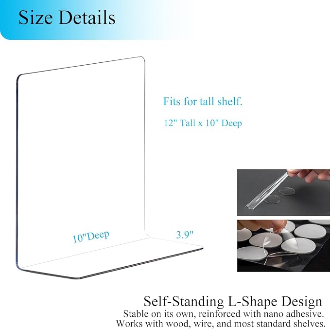 Clear Acrylic Shelf Dividers Closet Organizers for Organization Enthusiasts | 12" Tall Closet Shelf Dividers for Clothes Purse Towel - Sturdy Shelf Separators for Bedroom Kitchen Office Space Saver