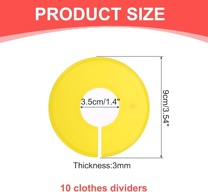 uxcell 10 Pcs Clothes Dividers,Round Closet Rack Dividers Clothing Rack Size Dividers Blank Labels Writable & Reusable for Hanging Clothes Sorting Size, Yellow