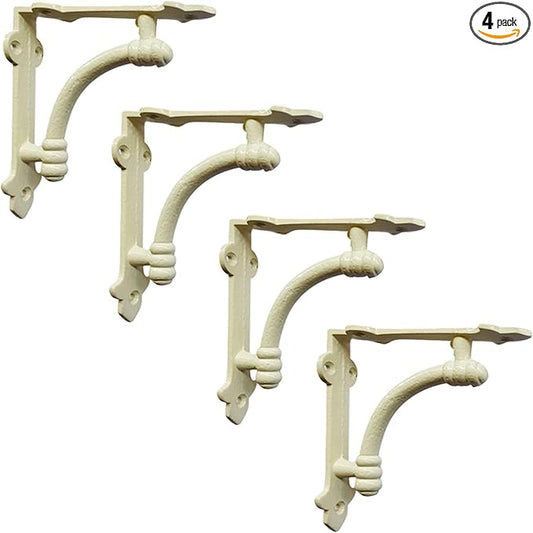 NACH Decorative Shelf Brackets, 4 Pack of 5.25 x 1.25 x 5.25 inch White Cast Iron Shelf Brackets - Decorative Brackets White - Industrial Style Brackets