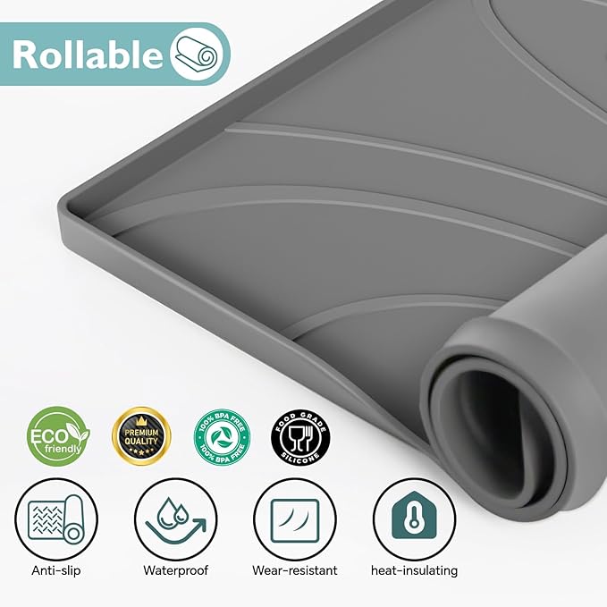 Under Sink Mat 34" x 22", Silicone Under Sink Liner for Kitchen and Bathroom, Waterproof Cabinet Protector Drip Tray, Protects Cabinets from Leaks and Spills