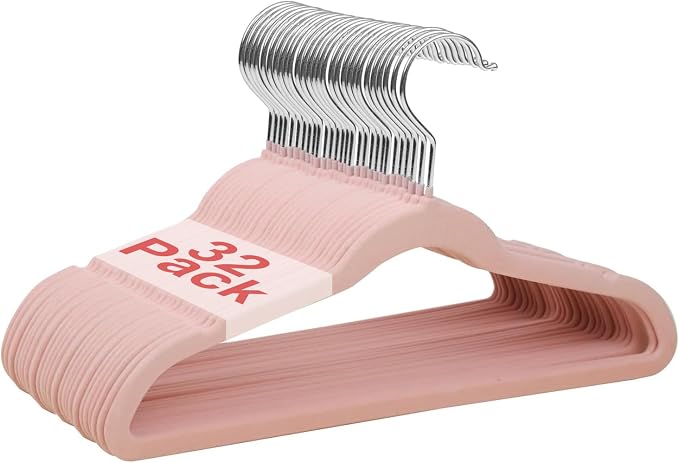 Baby Velvet Hangers, 11 Inches Kids Clothes Hangers, Non-Slip Childrens Hangers for Infant and Toddler 32 Pack Pink