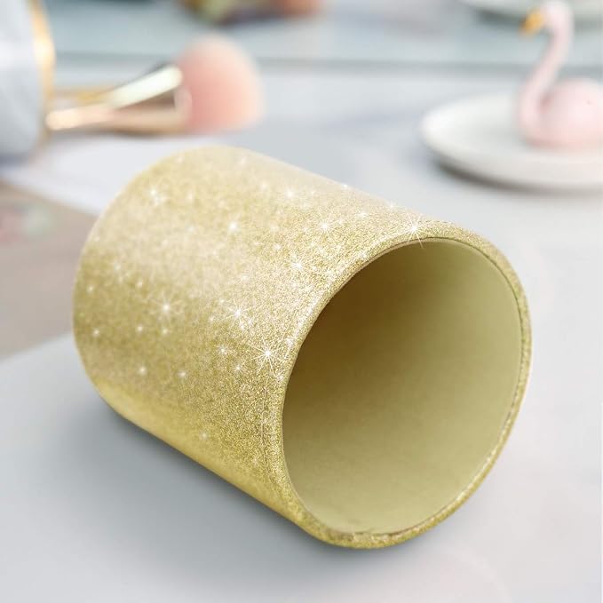 Gold Pencil Holder, Decorative Pens Holder for Desk, Makeup Brushes Organizer for Table, Large Pu Leather Multi-Functional Organizer Cup for Office, Classroom, Home, Champagne Gold