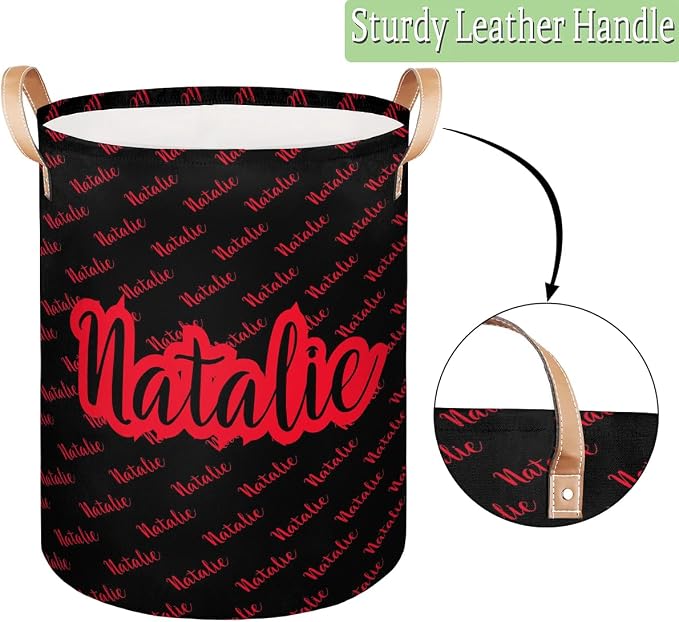 Personalized Laundry Basket, Custom Gift Laundry Hamper, Collapsible Nursery Waterproof Laundry Baskets, Dirty Clothes Toy Hamper with Handles Name Black Red