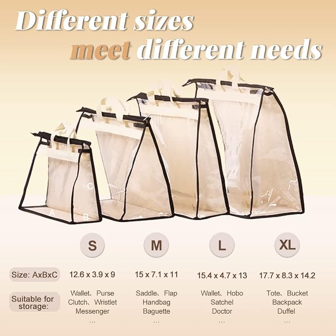 fazhongfa 5 PCS Hanging Handbag Storage Organizer Non-Woven Transparent Dust-proof Homewares Purse Wallet Closet Storage Bag with Zipper and Handle (XL)