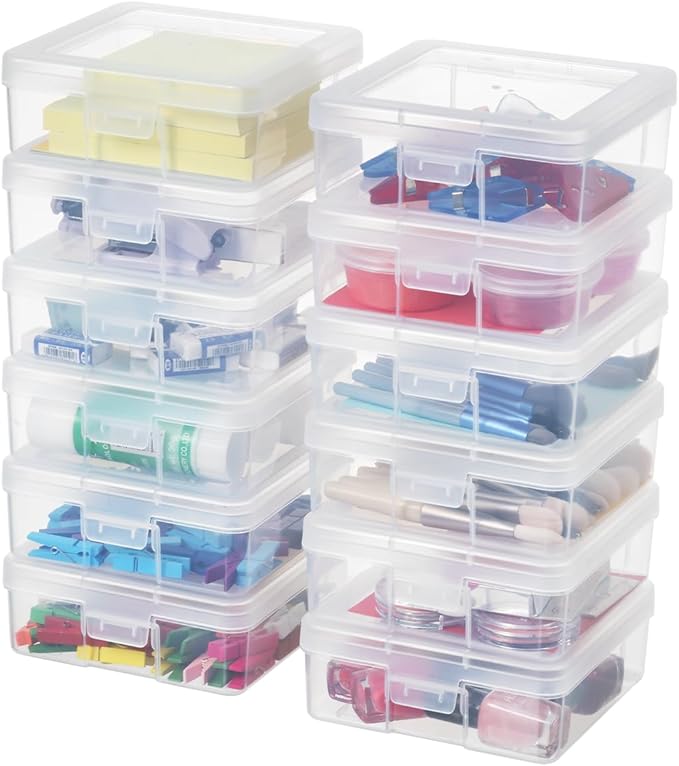 novelinks Plastic Small Storage Containers with Lids for Organizing | 12 Pack, Small Clear, Task Boxes for Special Education, Board Game Storage Containers, Balloon Storage Organizer, Mini Box