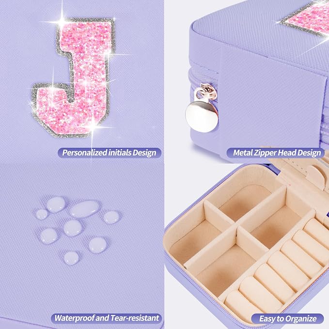 Uygafly Gifts for Teen Girl Trendy Stuff,Birthday Gift for 5 6 7 8 9 10 11 12 13 14 15 Year Old Girls,Cute Travel Jewelry Case Small Box | Lavender,J