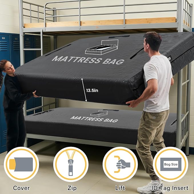 Mattress Bags for Moving and Storage, BETU Twin Mattress Protector Waterproof Mattress Cover with 8 Heavy Duty Handles and Zipper Extra Thick Moving Supplies for Dorm Bed (2 Pack:77x42x13.5 Black)