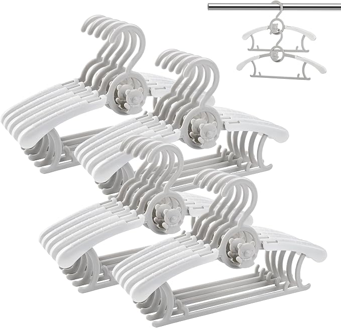 Baby Clothes Hangers 20 Pack, Plastic Kids Hangers Space Saving for Closet | Grey Hanger for Toddler Girl Boy Lightweight Anti-Slip Cascading Adjustable Children Infant Hangers Ganchos para Ropa de Bebe