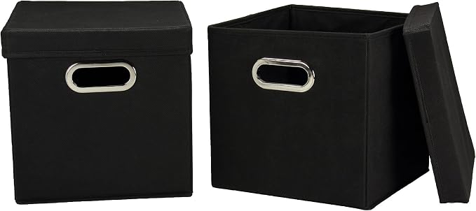 Household Essentials 34-1 Decorative Storage Cube Set with Removable Lids | Black | 2-Pack