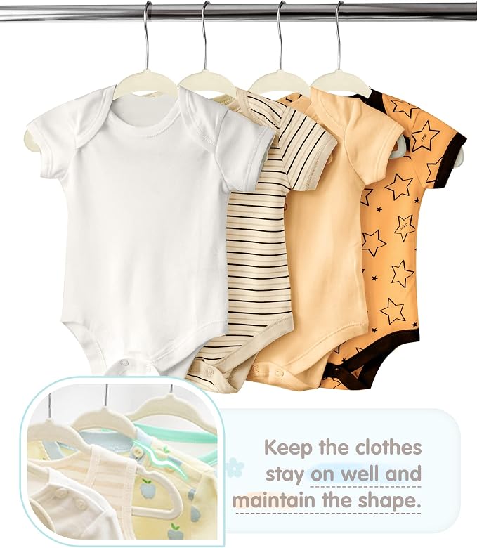 VIS'V Velvet Baby Hangers with 6 Pcs Size Dividers, 11 Inch, Beige, 30 Pcs | Compact Size, Non Slip, Infant Toddler Nursery Closet Organization