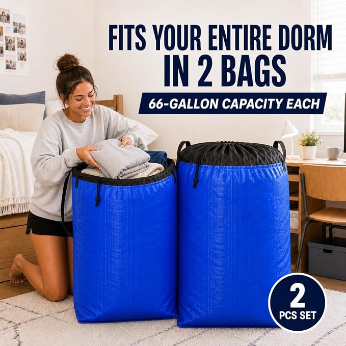 Moving Bags Heavy Duty Extra Large, 66 Gallon Large College Moving Bags with Handles, Waterproof Storage Packing for Home Dorm, Set of 2