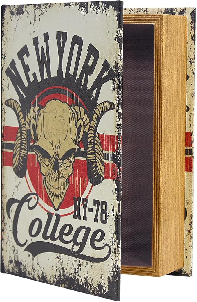 PACOLO Decorative Book Boxes, Faux Wood cover Storage for Hidden Jewelry, Money, and Cash (New York College)