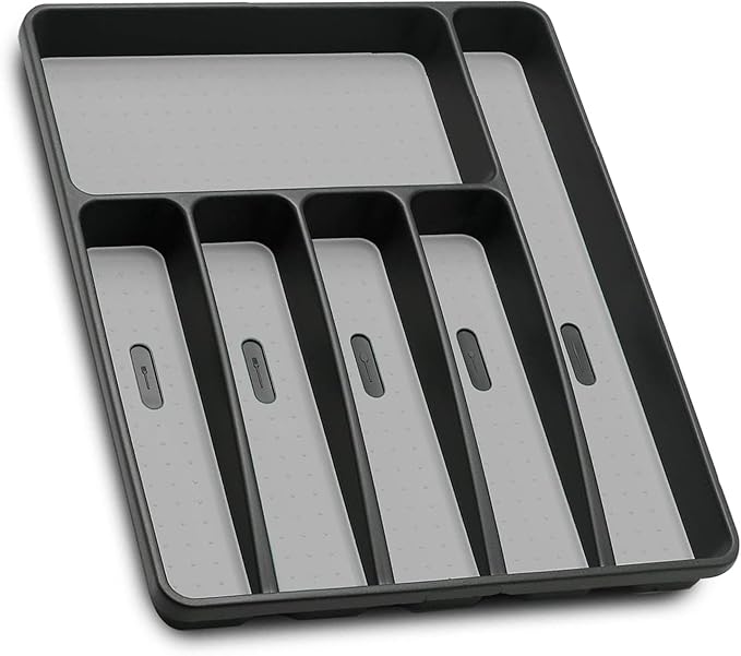 Loyareal Silverware Organizer Utensil Organizer Holder Kitchen Drawer Organizer Plastic Silverware Tray for Drawer Flatware Organizer 6 Compartment Black