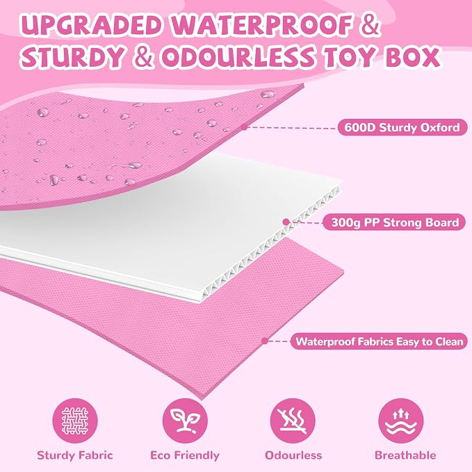Livole 145L Toy Box, Collapsible Kids Toy Chest Bins with Lids Sturdy Large Toy Storage Organizer Boxes for Girls Nursery Room Playroom Closet, 40"X16"X14", Pink