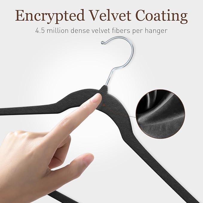 Velvet Hangers 30 Pack, 17.5 Inches Wide Large Size, Heavy Duty Non-Slip Slim Clothes Hangers for Pants, Coats, Skirts, Jeans, Sweaters and More, Nylon-Flocked, Black