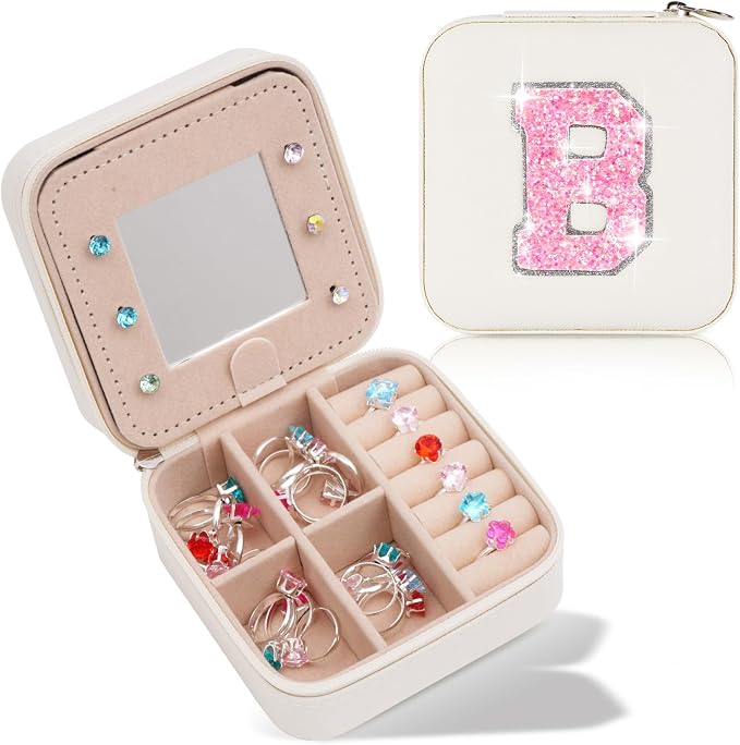 Uygafly Initials Travel Jewelry Case - Bridesmaid Gifts Wedding Day,Bridesmaid Proposal Gift,Bridal Shower Gifts,Maid of Honor Gifts,Bachelorette Party Decorations Favors | Cream,B