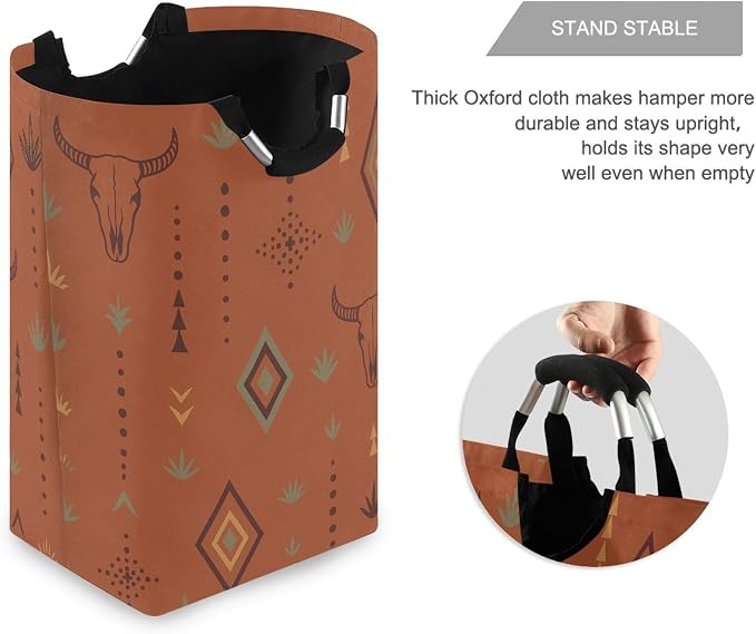 Western Bull Boho Terracotta Large Laundry Hamper Basket, Collapsible Laundry Bag Storage Bins Baskets with Handles for Laundry, Bedroom, Home Decor