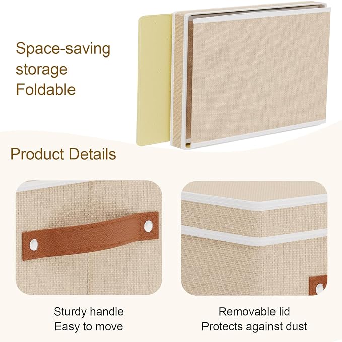 Fabric Storage Boxes with Lids, 10.2×7.8×6.7 Inch Clothes Bins for Shelves, Closet Organizers for Organizing with Handles, Beige, 3-Pack