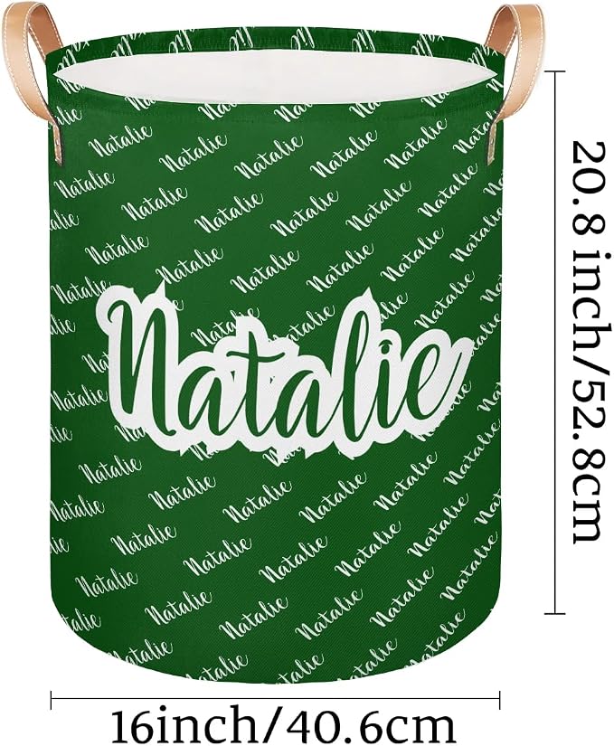 Personalized Laundry Basket, Custom Gift Laundry Hamper, Collapsible Nursery Waterproof Laundry Baskets, Dirty Clothes Toy Hamper with Handles Name Dark Green