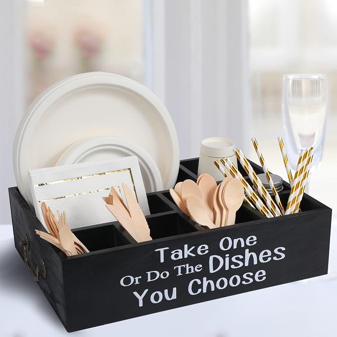 Large Paper Plate Holder Utensil Caddy Organizer for Countertop,Cups,Forks